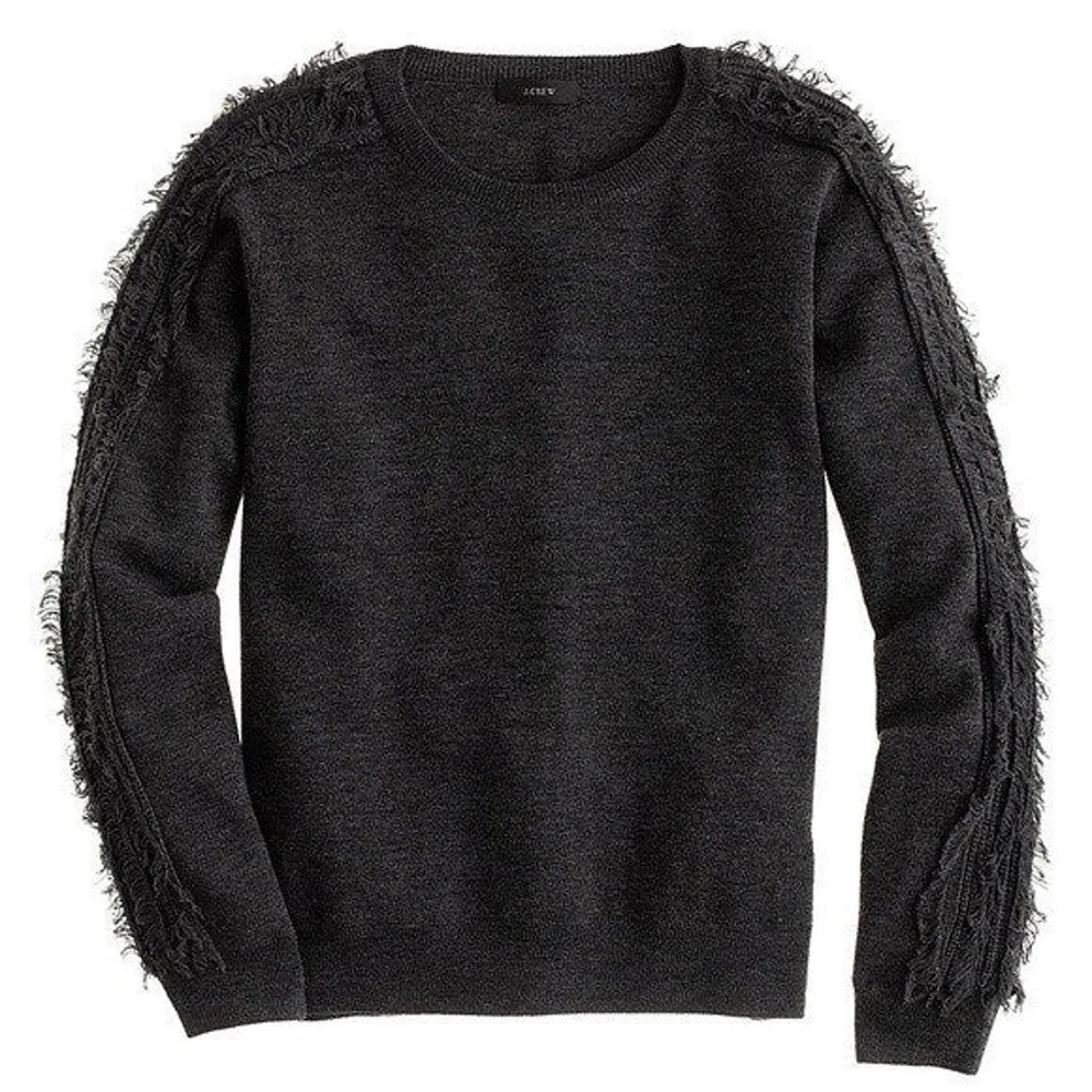 J. CREW COLLECTION - Fringe sleeve merino wool sweater gray size small